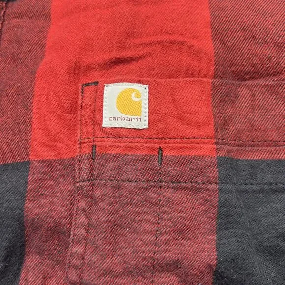Carhartt Flannel Fleece-Lined Jacket Red Checkered Plaid Padded L Large Outdoors - Picture 5 of 12